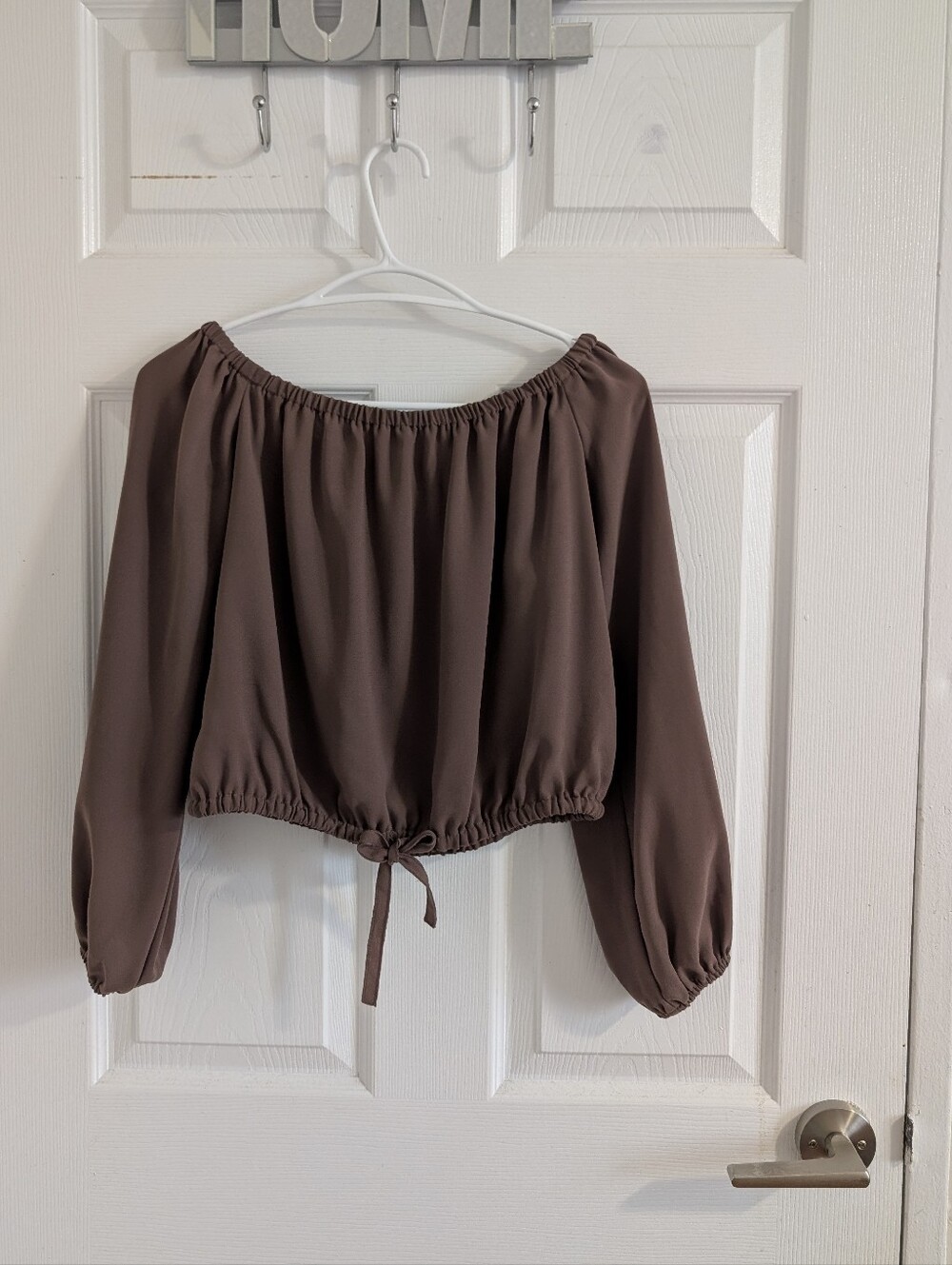 Wilfred Aritzia Brown Off the Shoulder Cropped Blouse Long Sleeve Top Boho   S